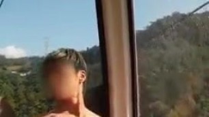 Exhib, Asian, masturbation on the cableway