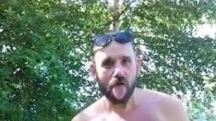 Hairy Russian Bear Self-Fucks in woods