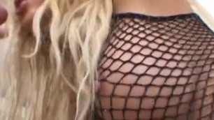 Curvy blond gets fucked hardcore in her fishnet stockings