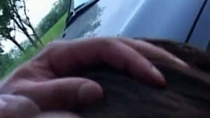 Sexy brunette fucked in threesome on the hood of the car