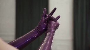 Fitting Purple Latex Gloves ASMR